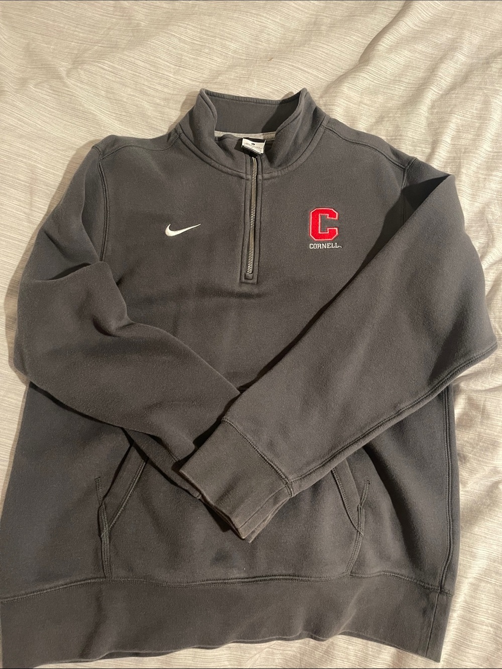 Nike Gray Quarter-Zip Sweatshirt with Red Cornell 'C' Logo